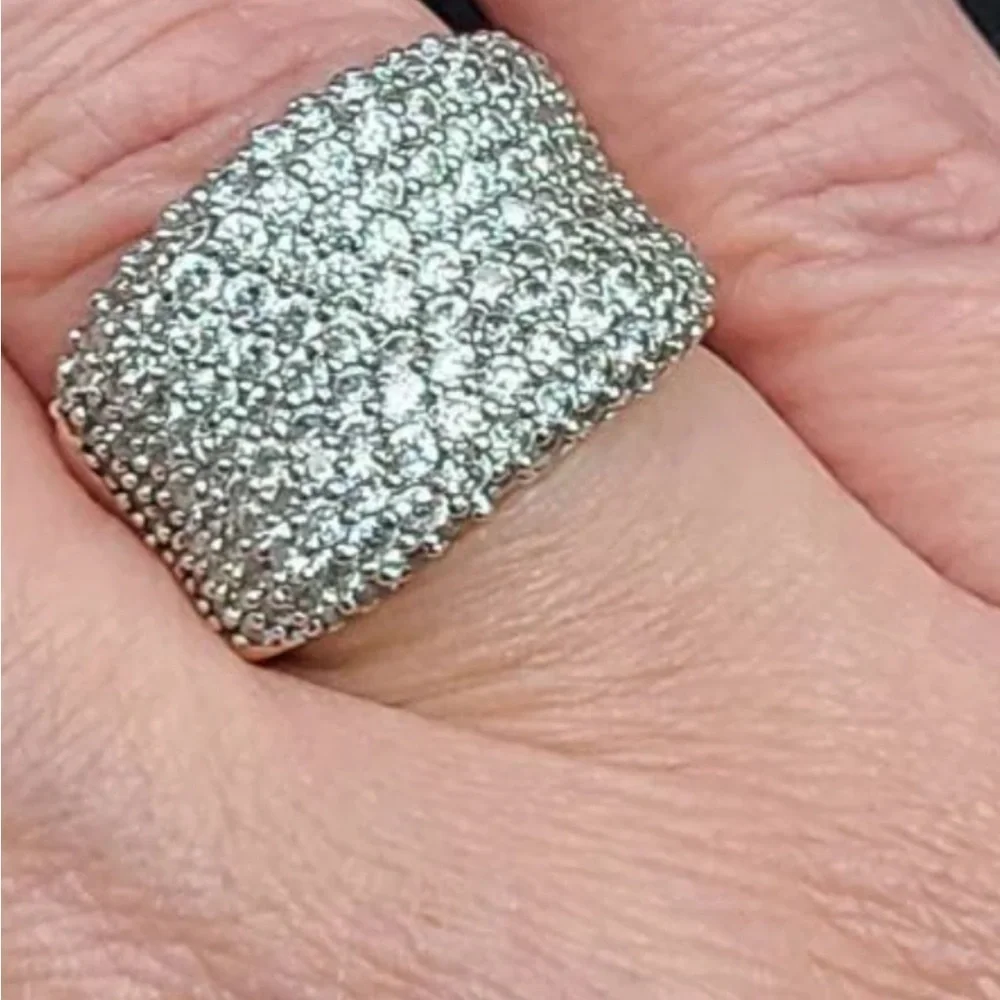 Apogee Concaved Cubic Zirconia Ring in Sterling 925 Silver, Sz:6